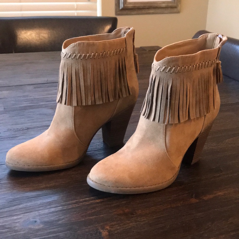 Tan, suede zip- back booties from American Eagle